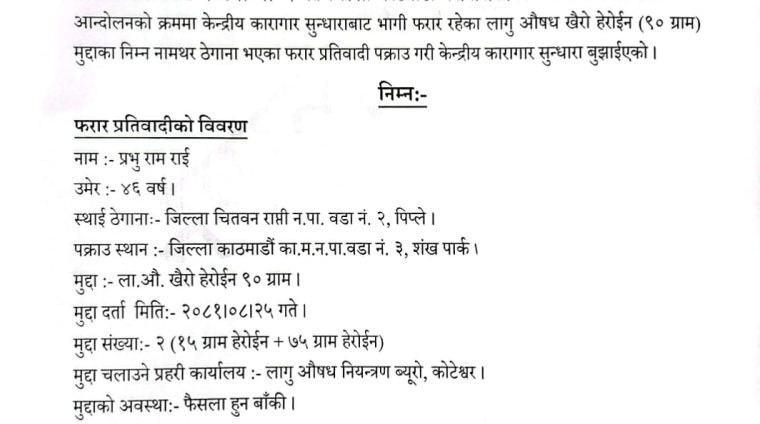 लागू औषध मुद्दाका फरार प्रतिवादी पक्राउ
